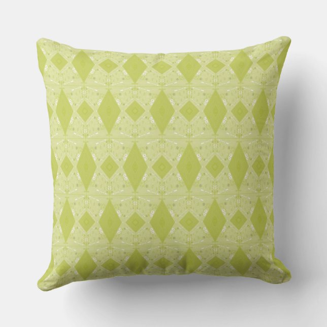Bohemian Chintz Illustration Micro Pear Green Cushion (Back)