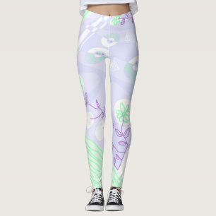 Bohemian Chintz Illustration Pastel Purple Green Leggings