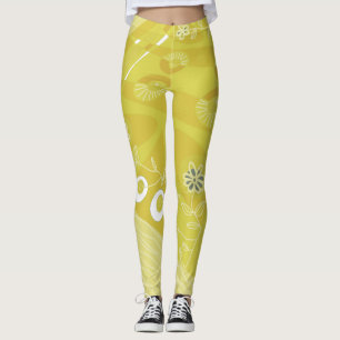 Bohemian Chintz Illustration Pear Green Yellow Leggings