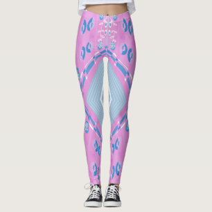 Bohemian Chintz Illustration Pink Blue White 1 Leggings