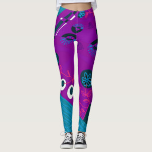 Bohemian Chintz Illustration Purple Kingfisher Leggings