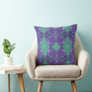 Bohemian Chintz Illustration Purple Spearmint Cushion