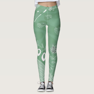 Bohemian Chintz Illustration Sage Green Leggings