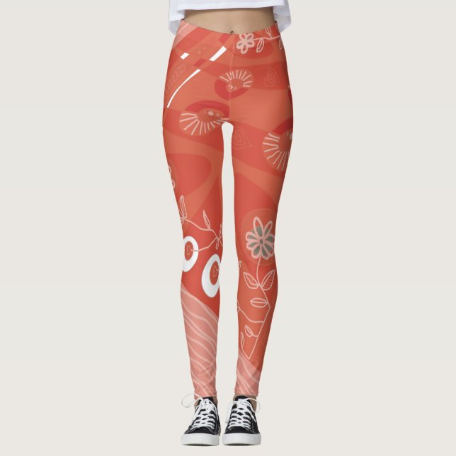 Bohemian Chintz Illustration Terracotta Leggings (Front)