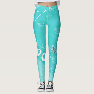 Bohemian Chintz Illustration Turquoise Leggings
