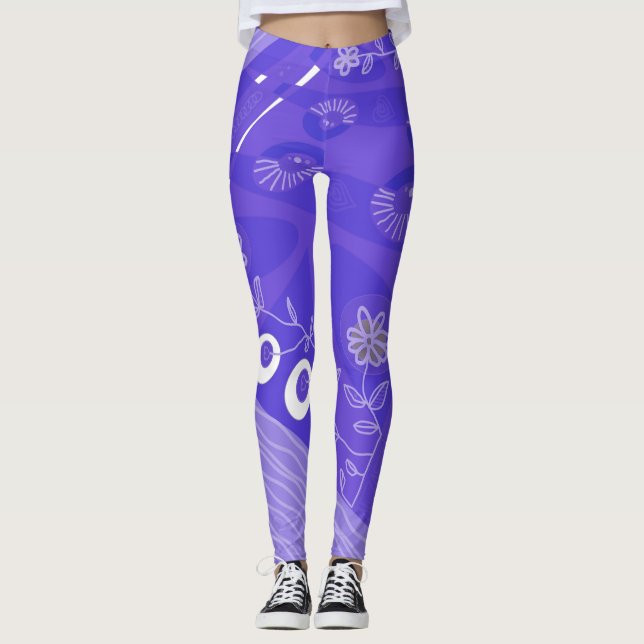 Bohemian Chintz Illustration Violet Leggings (Front)