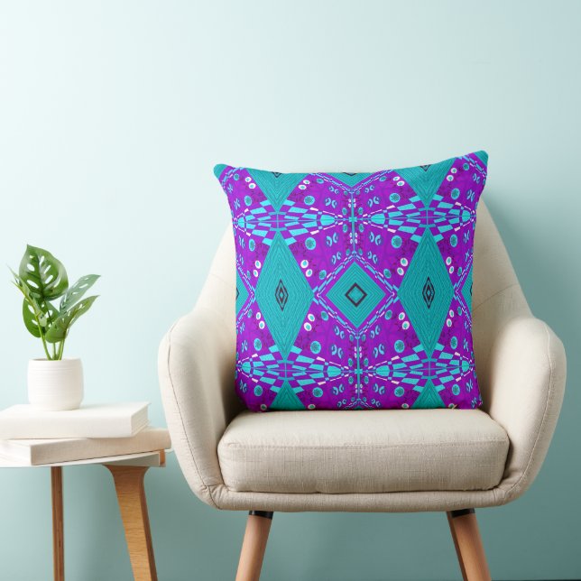 Bohemian Chintz Illustration Violet Turquoise  Cushion (Chair)