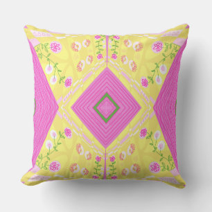 Bohemian Chintz Illustration Yellow Pink Green  Cushion