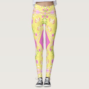Bohemian Chintz Illustration Yellow Pink Green Leggings