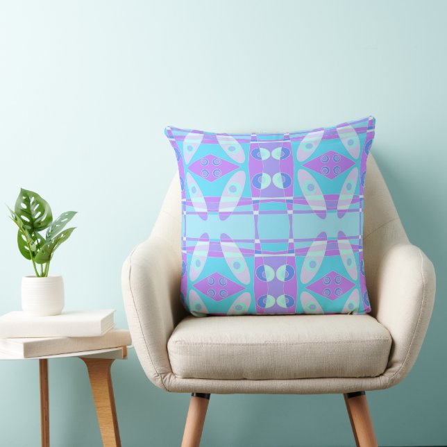 Bohemian Chintz Lilac Purple Turquoise Blue Cushion (Chair)