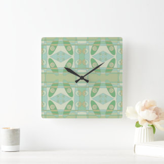 Bohemian Chintz New Green Olive Square Wall Clock