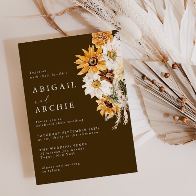 Bohemian Chocolate & Sunshine Wedding Invitation (Creator Uploaded)