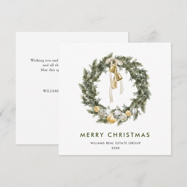 Bohemian Christmas Wreath Corporate Greeting Holiday Card (Front/Back)