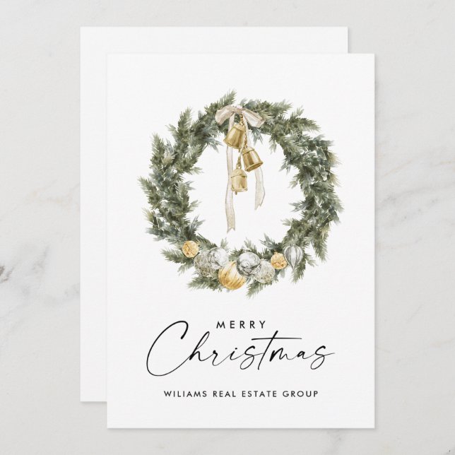 Bohemian Christmas Wreath Corporate Greeting Holiday Card (Front/Back)