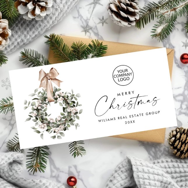 Bohemian Christmas Wreath Corporate Greeting Holiday Card (Creator Uploaded)