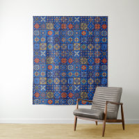 Bohemian Cobalt Blue Folk Art Geometric Motifs
