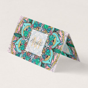 Bohemian Colorful Watercolor Floral Mandala Business Card