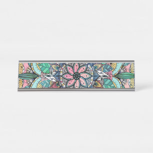 Bohemian Colorful Watercolor Floral Mandala Desk Name Plate