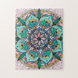 Bohemian Colorful Watercolor Floral Mandala Jigsaw Puzzle