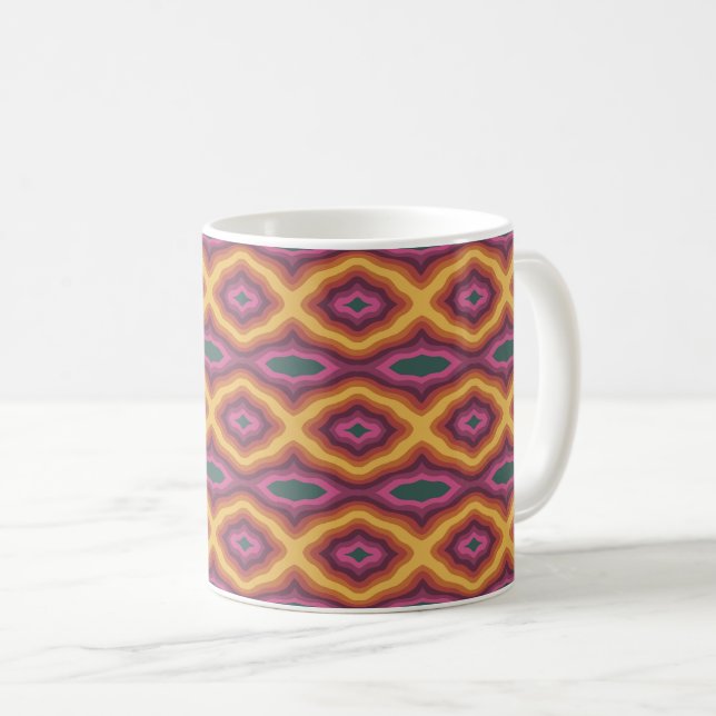 Bohemian Colour Palette Wavy Lattice Pattern Art Coffee Mug (Front Right)