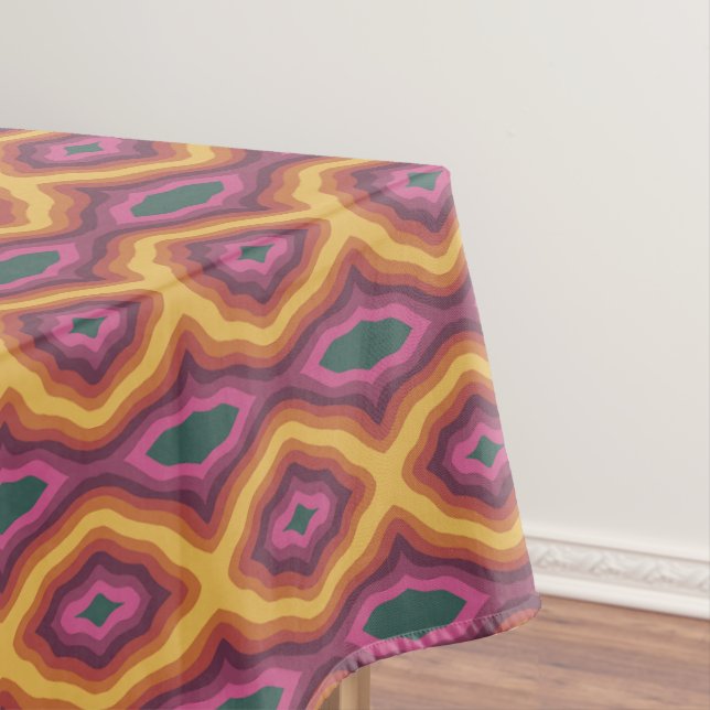 Bohemian Colour Palette Wavy Lattice Pattern Art Tablecloth (In Situ)