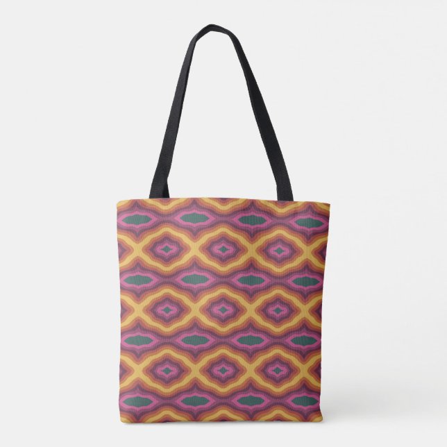 Bohemian Colour Palette Wavy Lattice Pattern Art   Tote Bag (Back)