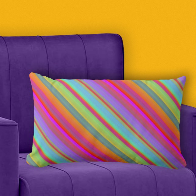 Bohemian Colourful Bold Striped Lumbar Pillow (Lumbar pillow with a retro bohemian colorful striped pattern)
