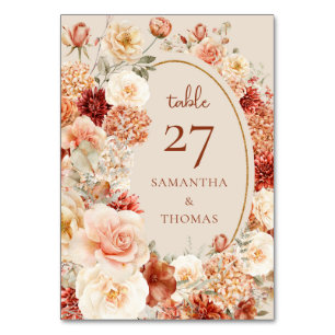 Bohemian colourful fall floral sage rusty colourfu table number