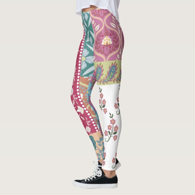 Bohemian Colourful Patchwork Pattern  Leggings (Left)