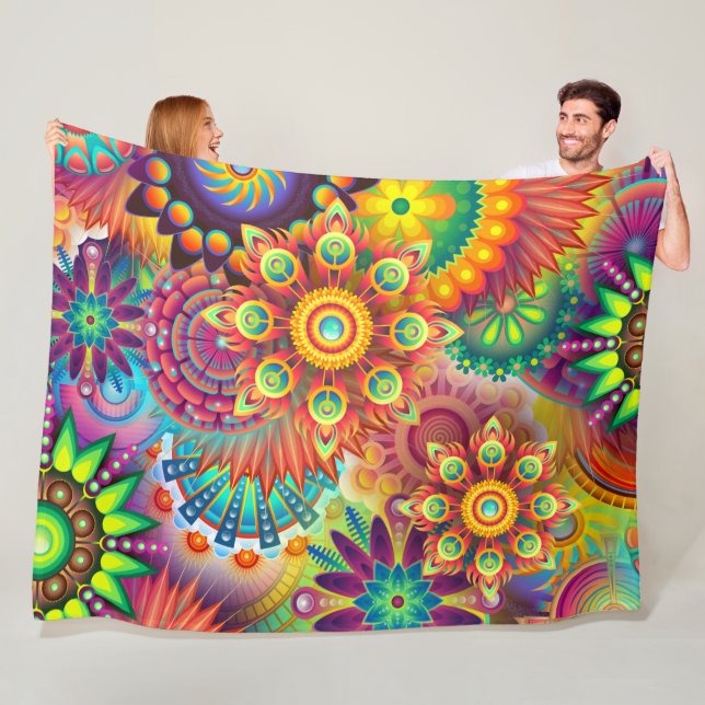 Bohemian Colourful Retro Hippie Psychedelic Blanke Fleece Blanket (In Situ)