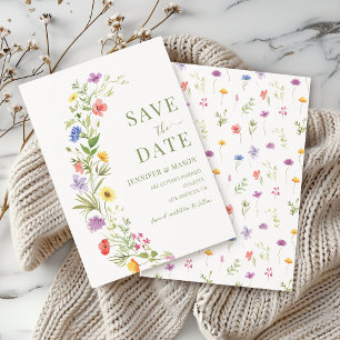 Bohemian Colourful Wildflower Wreath Save The Date Invitation