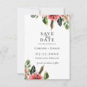 Bohemian Coral Floral Save The Date Announcement