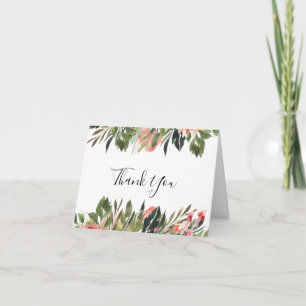 Bohemian Coral Floral Wedding Photo Thank You Card