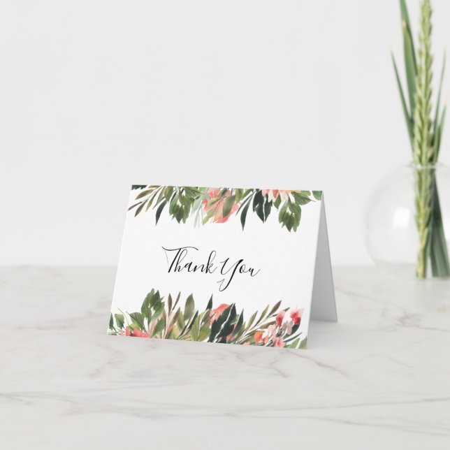 Bohemian Coral Floral Wedding Photo Thank You Card (Front)