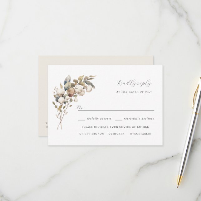 Bohemian cotton & eucalyptus rsvp card (Front/Back In Situ)