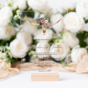 Bohemian Country Style Floral Bull Skull Wedding Acrylic Invitations