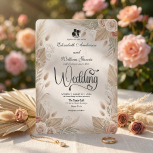 Bohemian Cream Chic Floral Rustic Wedding Invitation