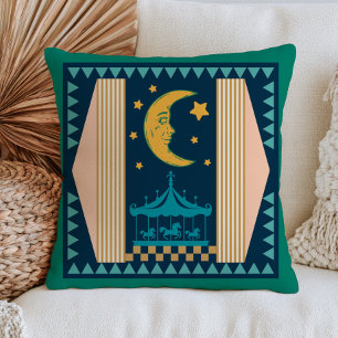 Bohemian Crescent Moon Celestial Circus Scenery Cushion