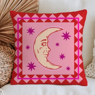Bohemian Crescent Moon Red& Lilac Celestial Cushion