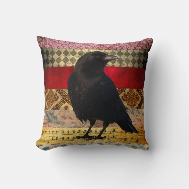 Bohemian Crow Throw Pillow (Front)