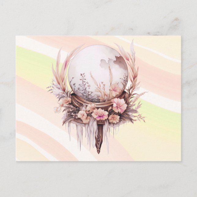 Bohemian Crystal Ball Floral Green  Halloween Holiday Postcard (Front)