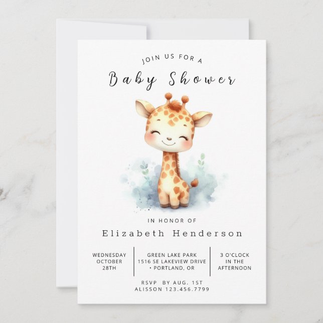  Bohemian Custom Giraffe Baby Shower Invitation (Front)