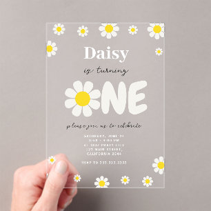 Bohemian Cute Flowers Modern Daisy 1st Birthday Acrylic Invitations