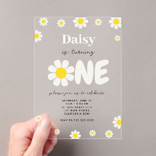 Bohemian Cute Modern Daisy Flowers 1st Birthday Acrylic Invitations