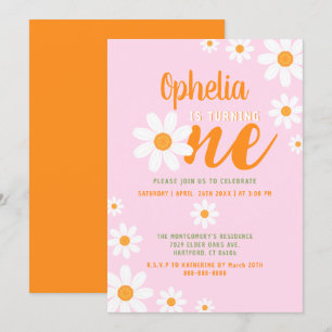 Bohemian Daisy Baby 1st Birthday Party Cute Pink Invitation