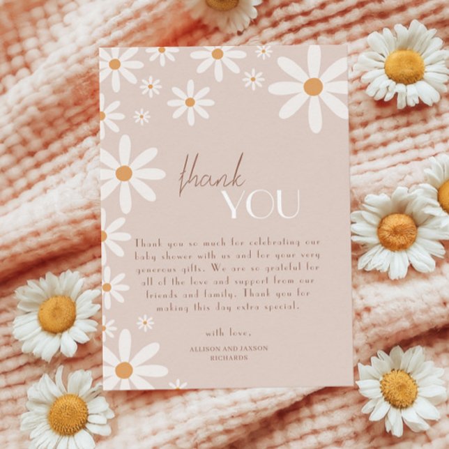 Bohemian Daisy Baby in Bloom Baby Shower Thank You Card (Creator Uploaded)
