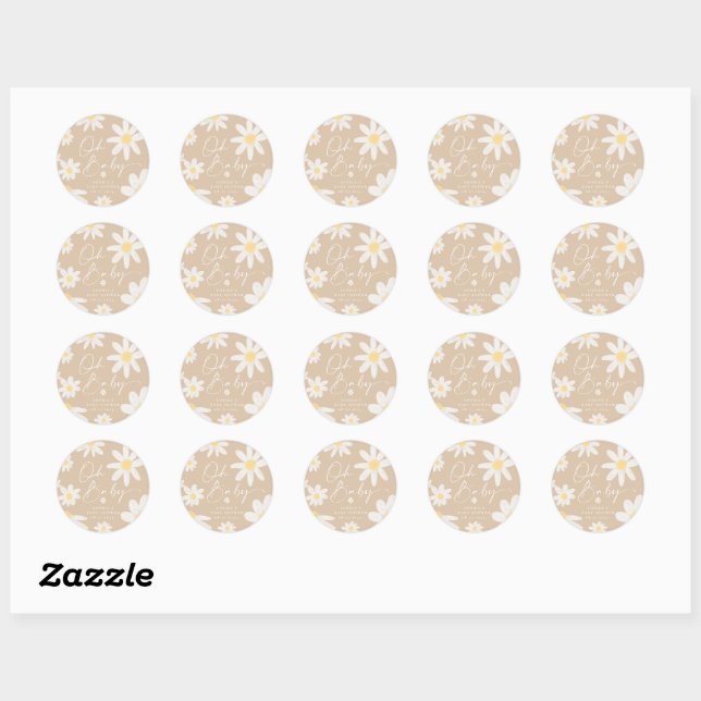 Bohemian Daisy Flower Round Sticker (Sheet)