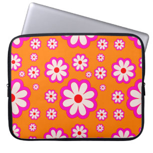 Bohemian Daisy Pattern Pink& Orange Retro Floral  Laptop Sleeve