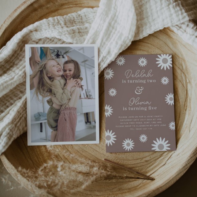 Bohemian Daisy Photo Joint Birthday Invitation (Creator Uploaded)