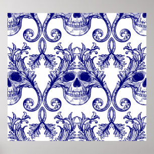Bohemian damask, skull seamless ornament. poster
